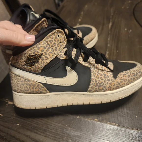 Jordan Kids Black and Tan Leopard Sneakers - Picture 3 of 7